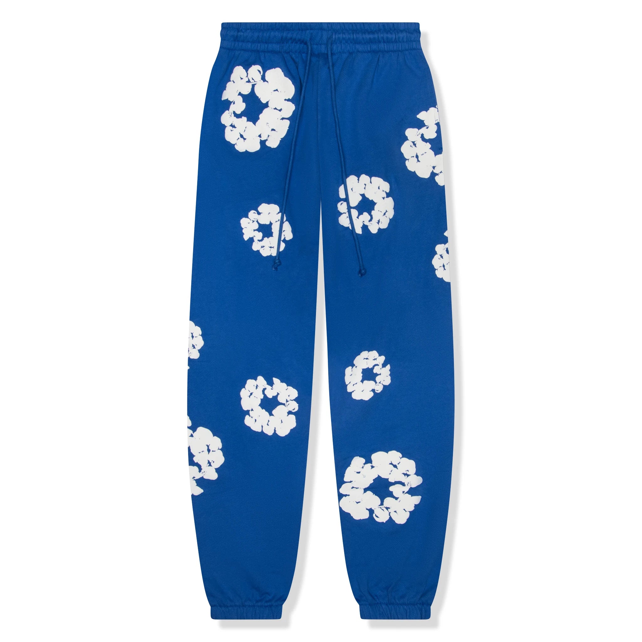 Front view of Denim Tears The Cotton Wreath Royal Blue Sweatpants